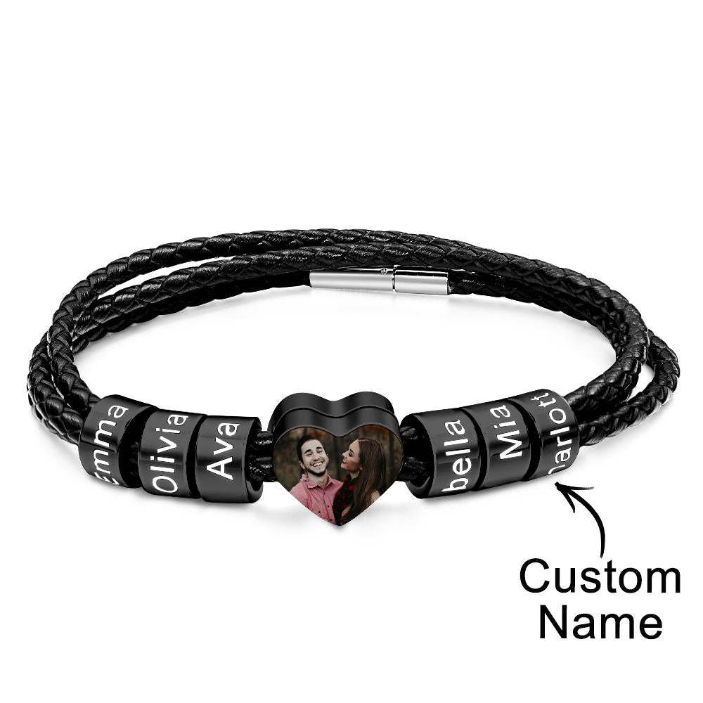 Custom Photo Name Bracelet Weave Leather Gift for Dad - soufeelau