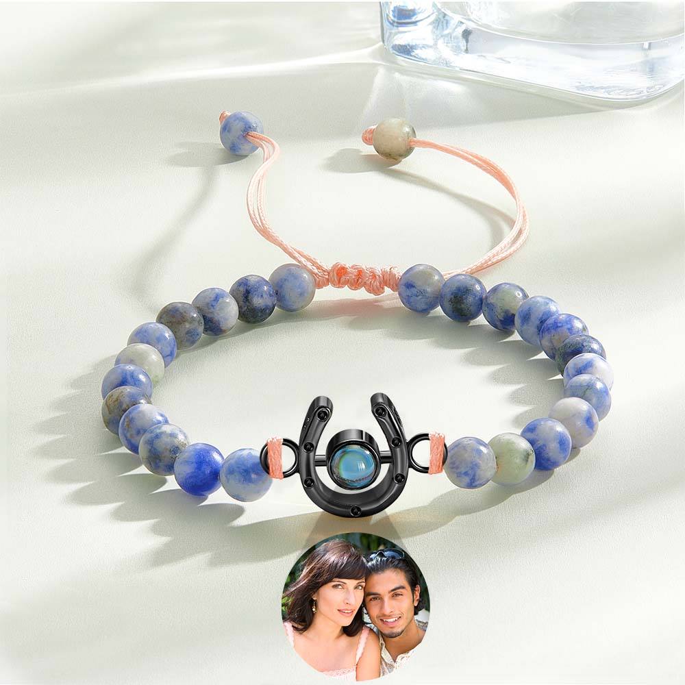 Personalized Horseshoe Charm Photo Projection Beads Bracelet Gift for Horse Lovers - soufeelau