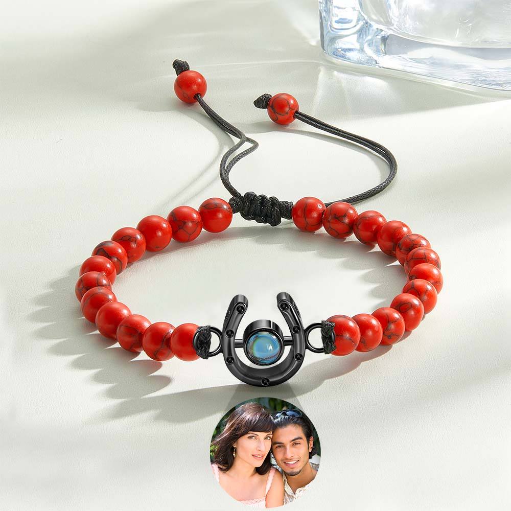 Personalized Horseshoe Charm Photo Projection Beads Bracelet Gift for Horse Lovers - soufeelau