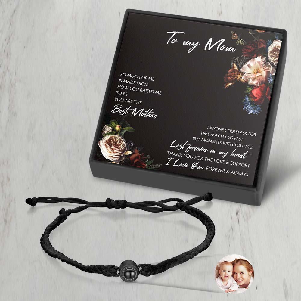 Personalized Photo Projection Couple Bracelet Braided Black Rope Circle Bracelet Gift for Mother's Day - soufeelau
