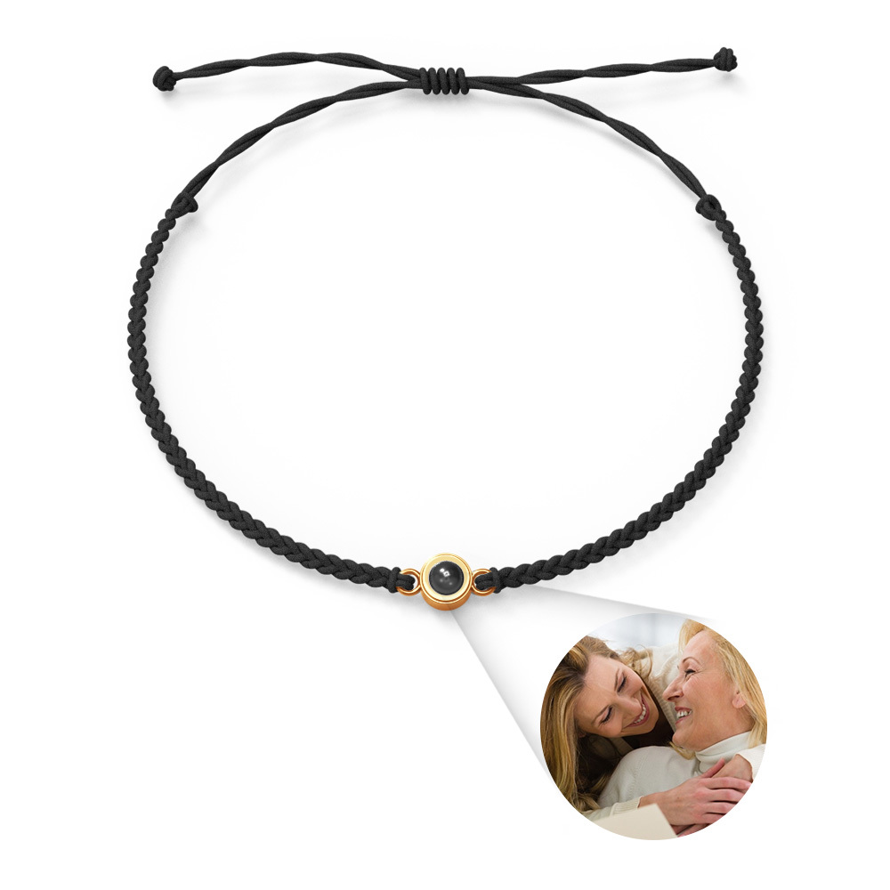 Personalized Photo Projection Couple Bracelet Braided Black Rope Circle Bracelet Gift for Mother's Day - soufeelau