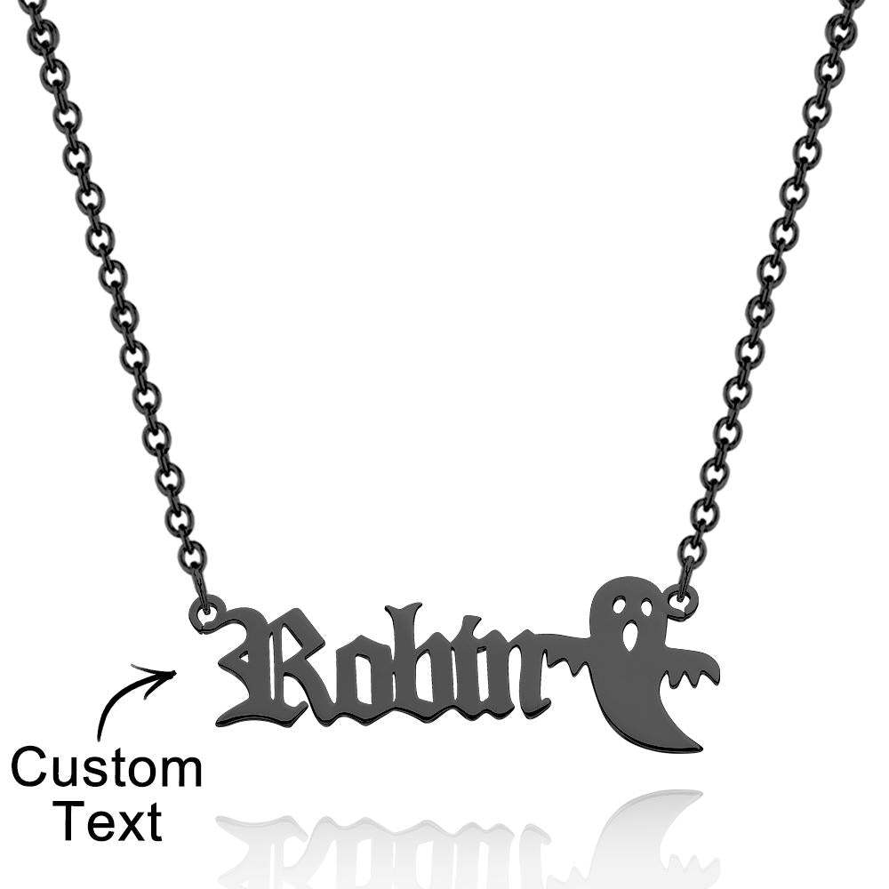 Personalized Ghost Name Necklace Custom Old English Gothic Font Pendant Necklace Minimalist Ghost Jewelry Spooky Halloween Gift for Kids - soufeelau