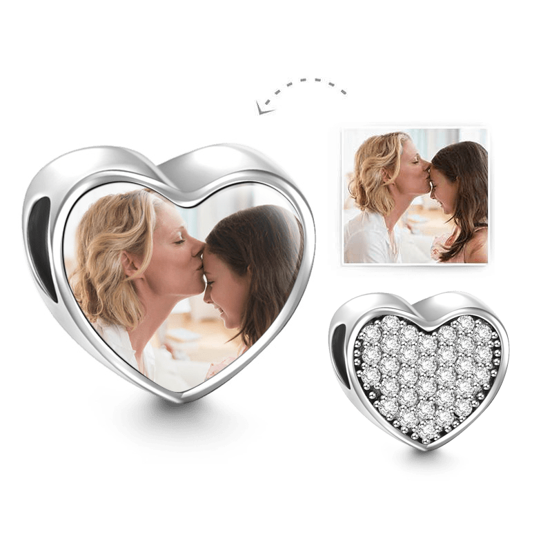 Pave CZ Heart Photo Charm Gift For Mom - soufeelau