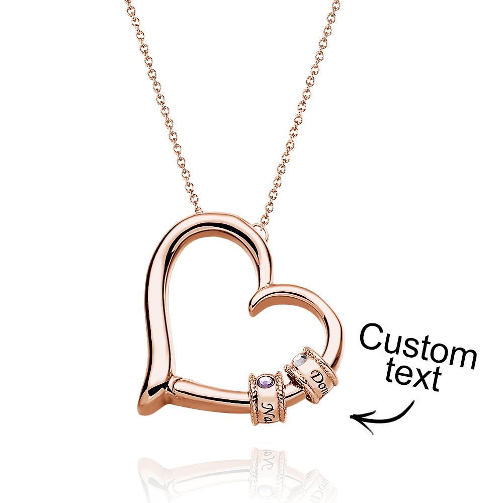 Custom Engraved Heart Necklace With Birthstone Beads Charming Necklace for Mom - soufeelau