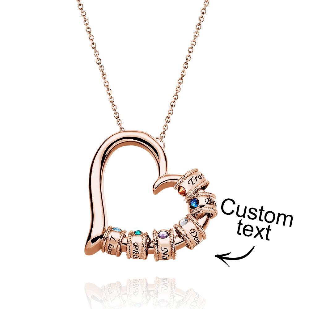 Custom Engraved Heart Necklace With Birthstone Beads Charming Necklace for Mom - soufeelau