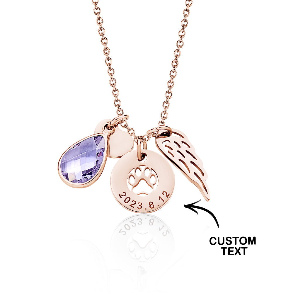 Custom Engraved Birthstone Necklace Memorial Gift for Pet Lover - soufeelau