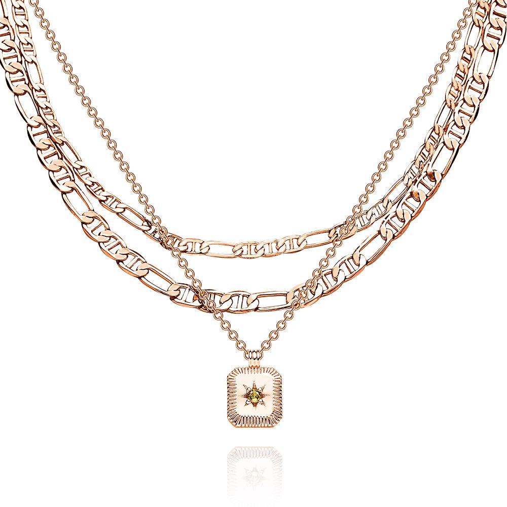 Layered Custom Necklace Birthstone Star Ridge Pendant Necklace - soufeelau