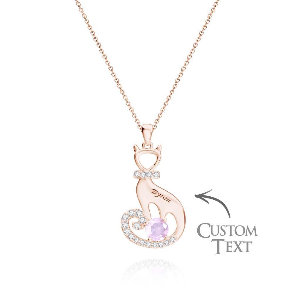 Lovely Cat Birthstone Necklace With Text Unique Zircon Pendant Jewelry Gifts For Women - soufeelau