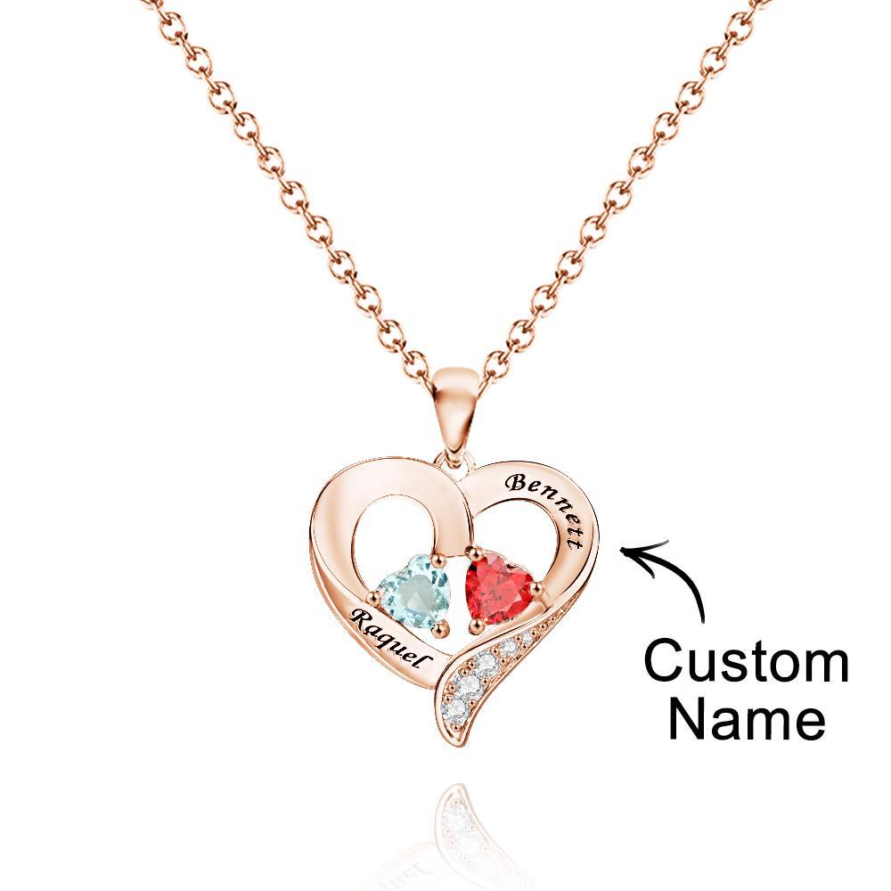 Engravable Birthstone Necklace Hollow Out Heart Pendant Jewelry Gifts For Her - soufeelau