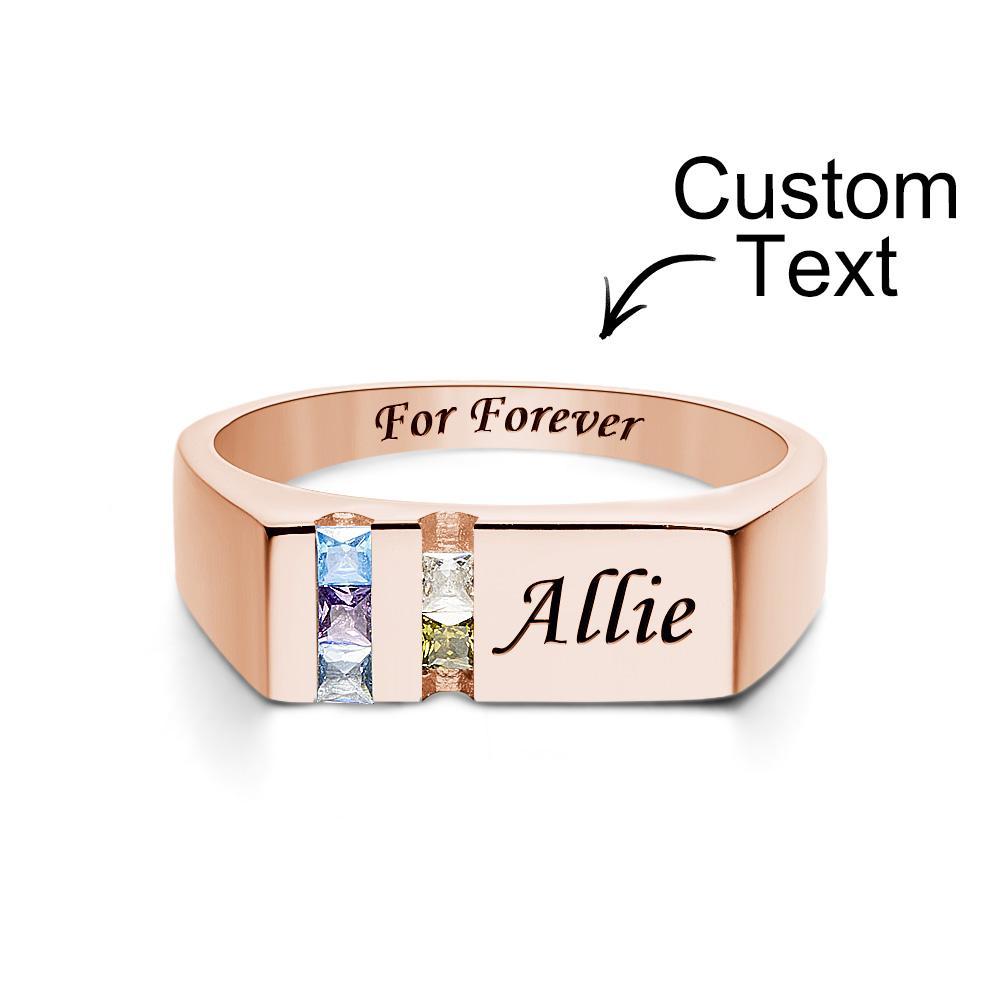 Custom Text Birthstone Ring Rose Gold Plated Personalized Family Ring Gift For Her - soufeelau