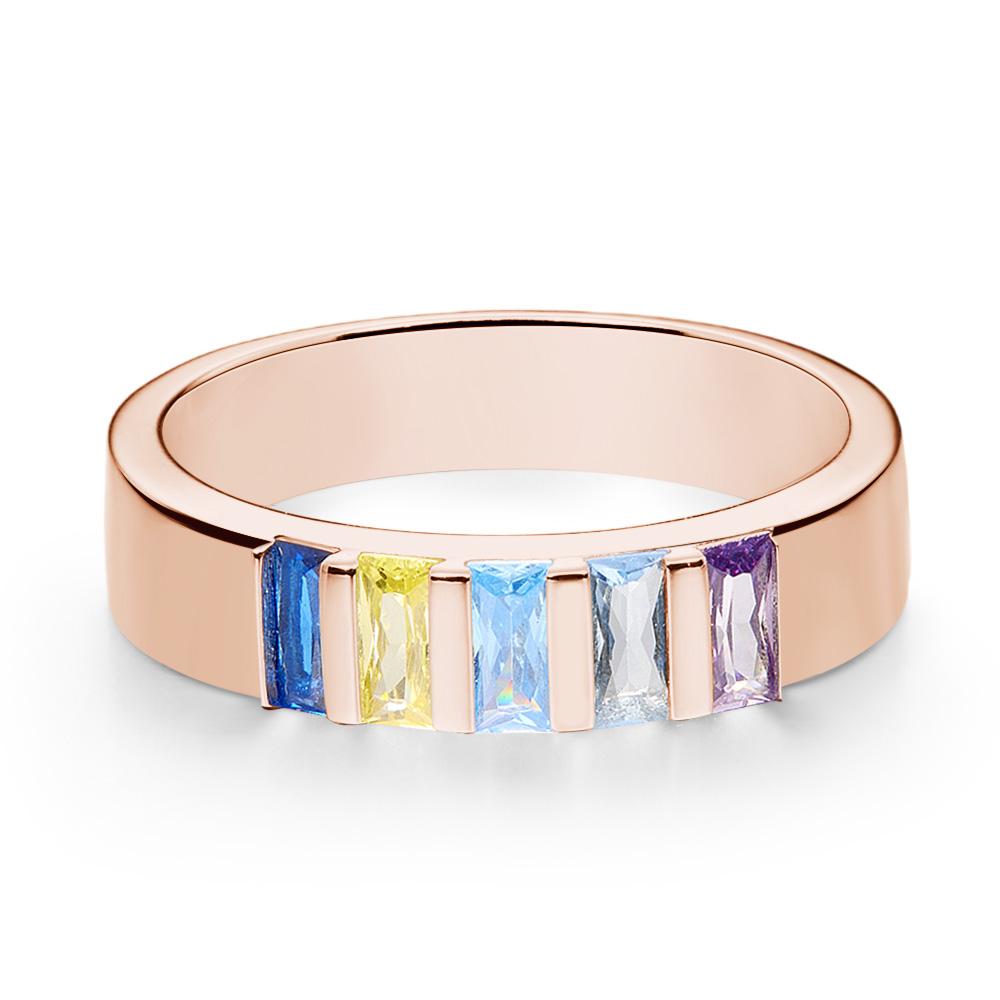 Custom Baguette Birthstone Ring Rose Gold Plated Personalized Family Ring Gift For Her - soufeelau