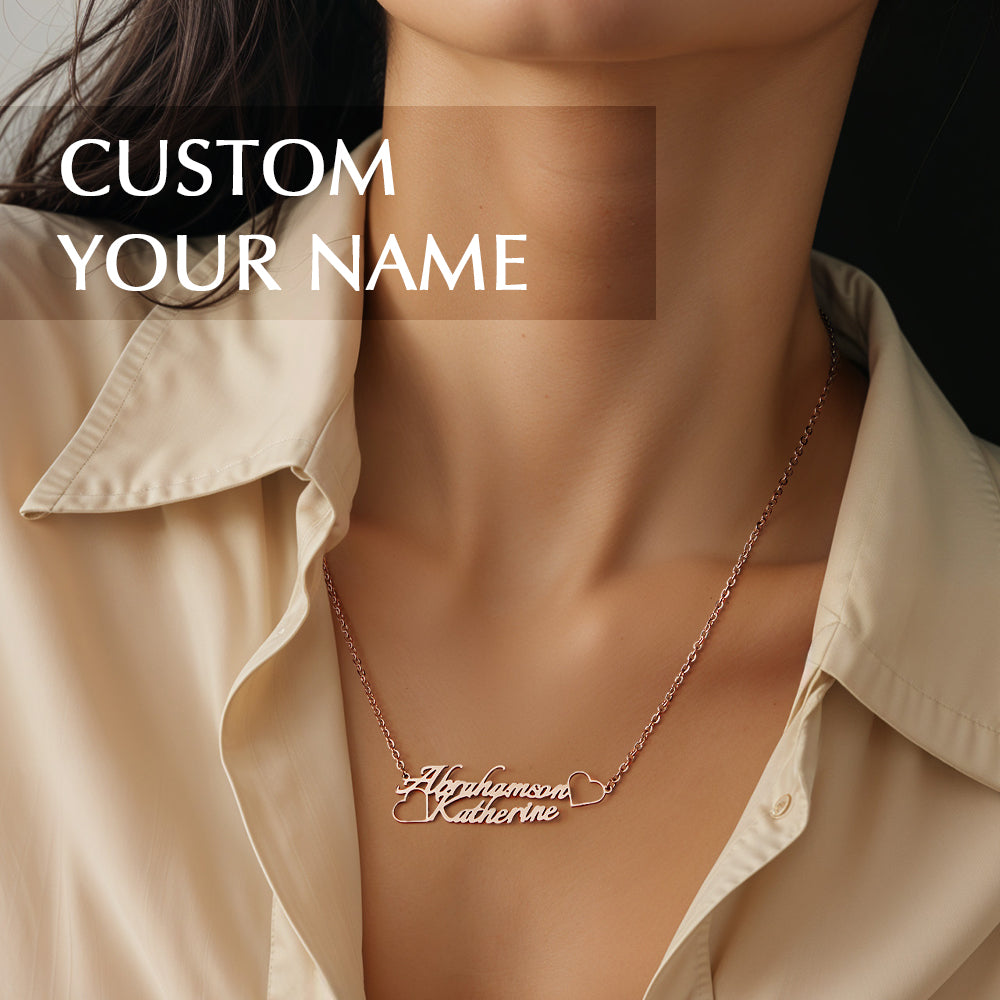 Personalized Name Necklace with Two Love Hearts Wedding Gift for Bride - soufeelau
