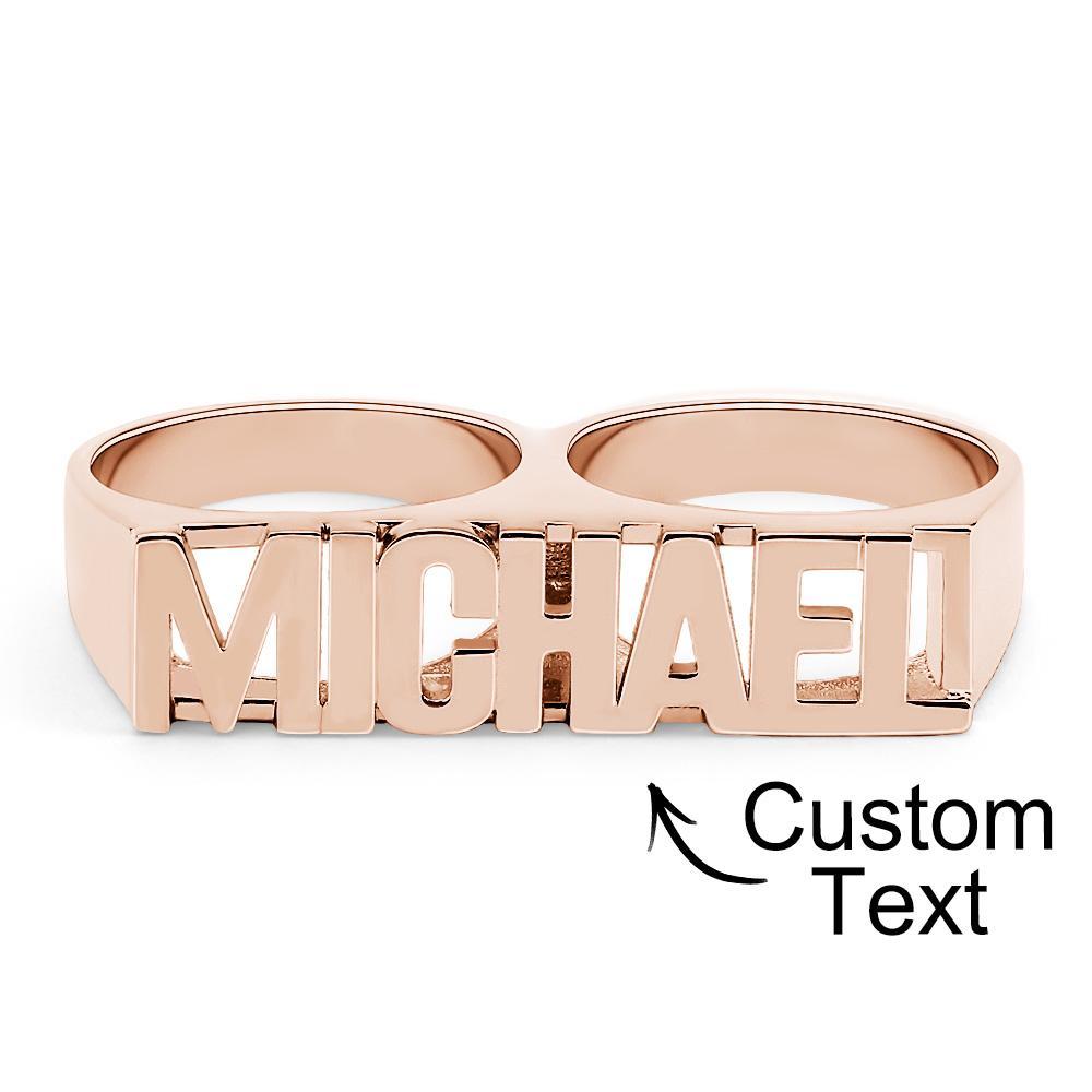 Custom Two Finger Name Ring Personalized Men's Double Band Ring - soufeelau