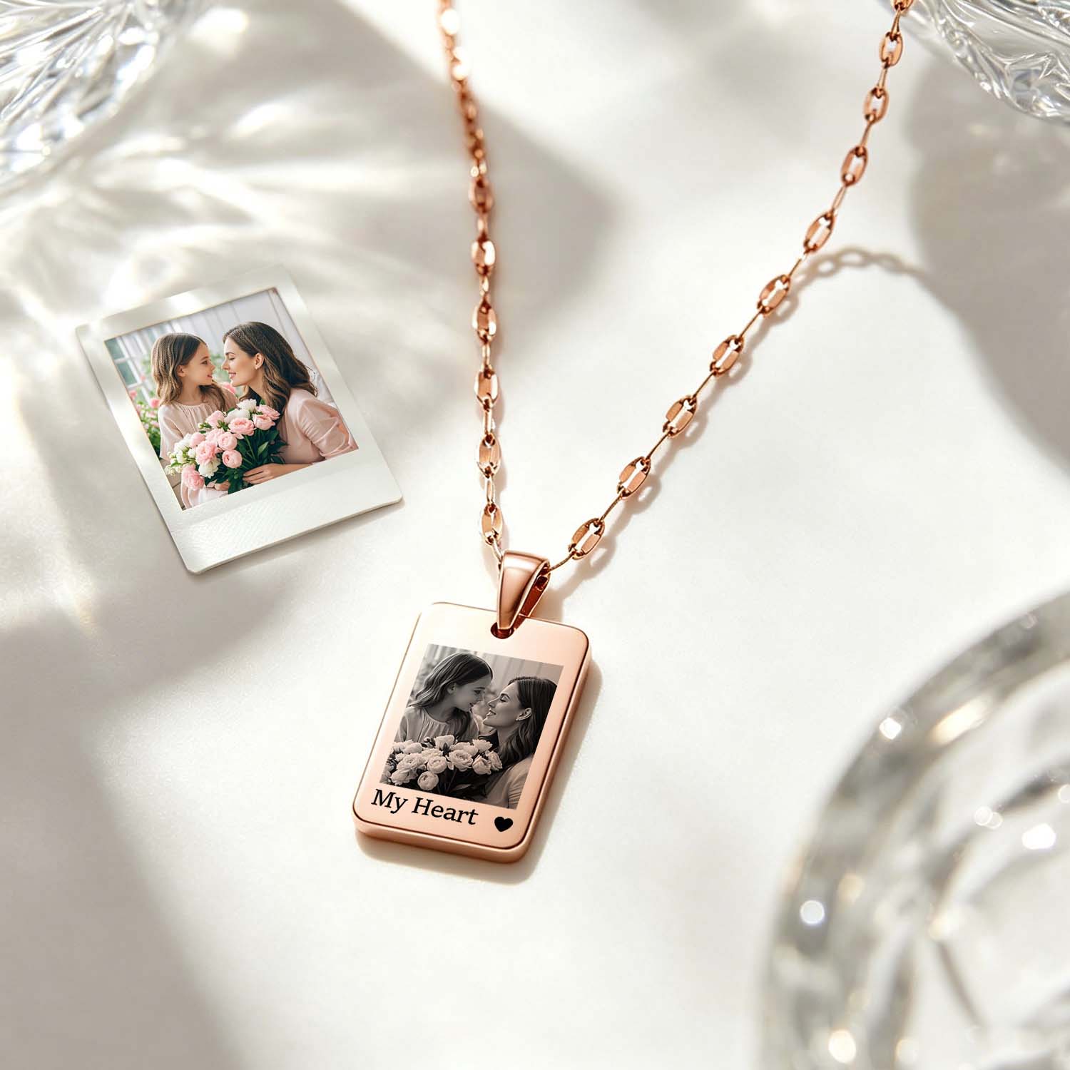 Custom Photo Engraved Necklace Personalized Photo Pendant Jewelry Mother’s Day Gift for Mom from Daughter or Son - soufeelau