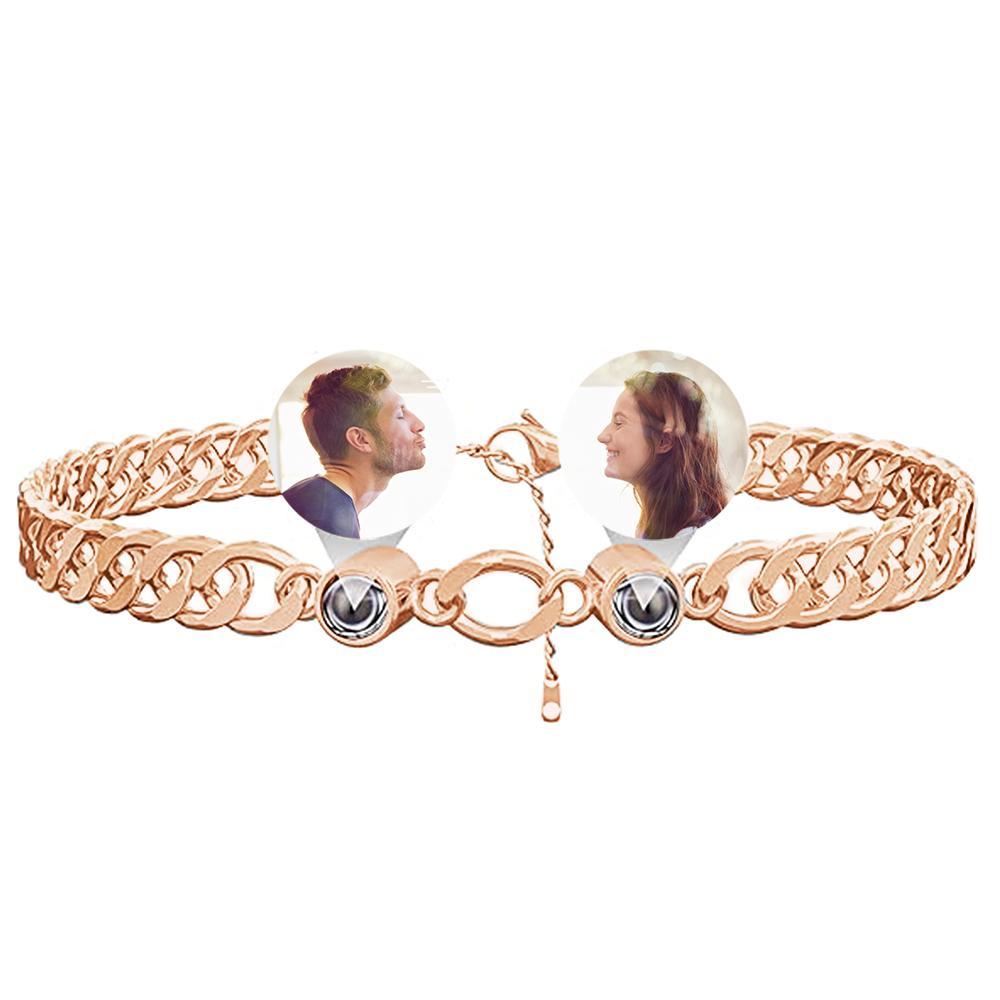 Custom Photo Projection Bracelet Personalized Double Bead Adjustable Bracelet Gifts For Couple - soufeelau