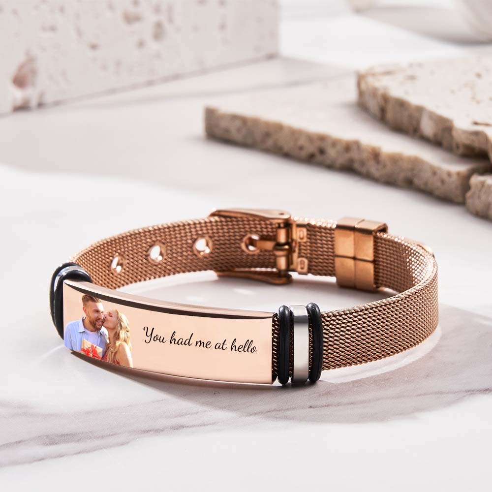 Custom Photo Engraved Bracelet Rose Gold Gift for Wedding Day - soufeelau