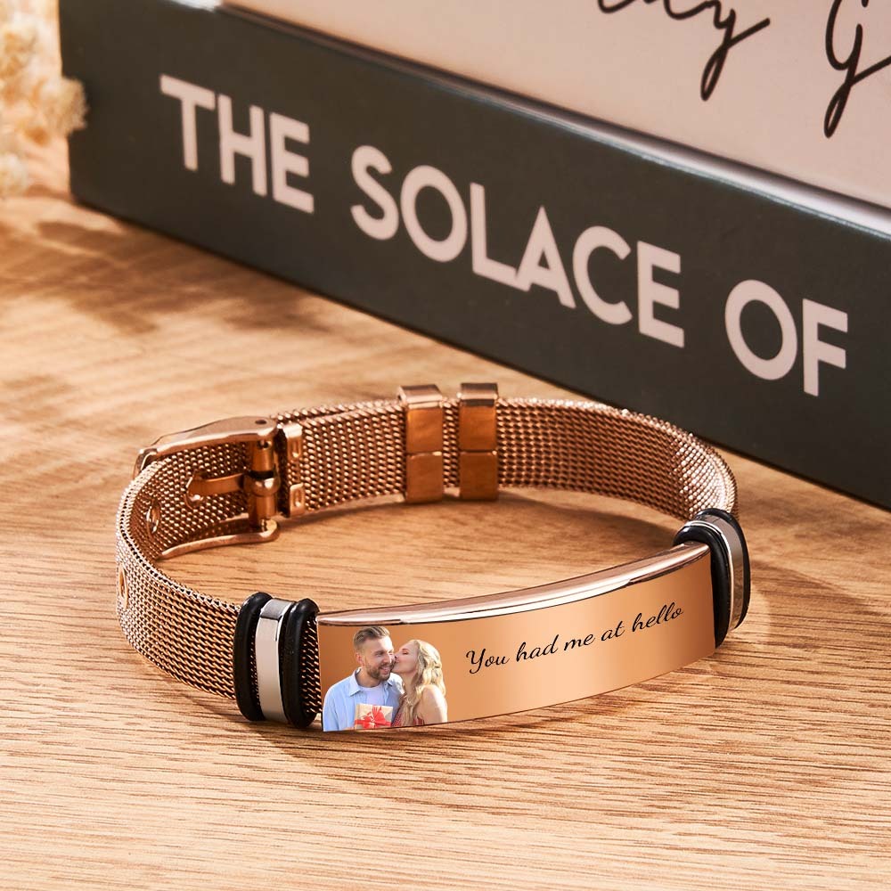 Custom Photo Engraved Bracelet Rose Gold Gift for Wedding Day - soufeelau