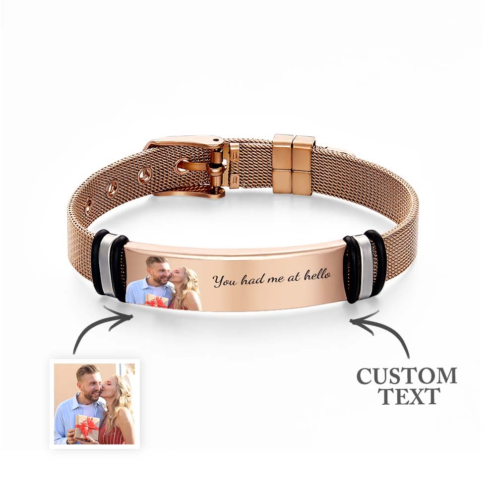 Custom Photo Engraved Bracelet Rose Gold Gift for Wedding Day - soufeelau