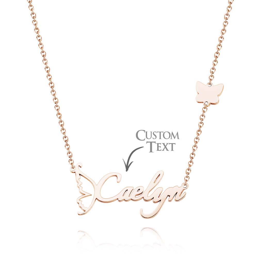 Customized Name Necklace Butterfly Necklace for Women Handwriting with Sideways Butterfly Charm Elegant Butterfly Design Gift for Friend - soufeelau