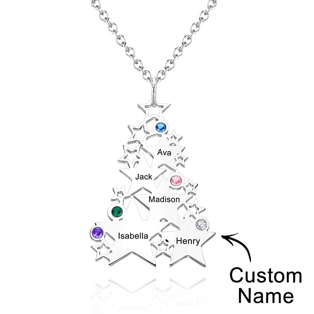 Custom Engraved Birthstone Necklace Star Christmas Tree Gifts - soufeelau