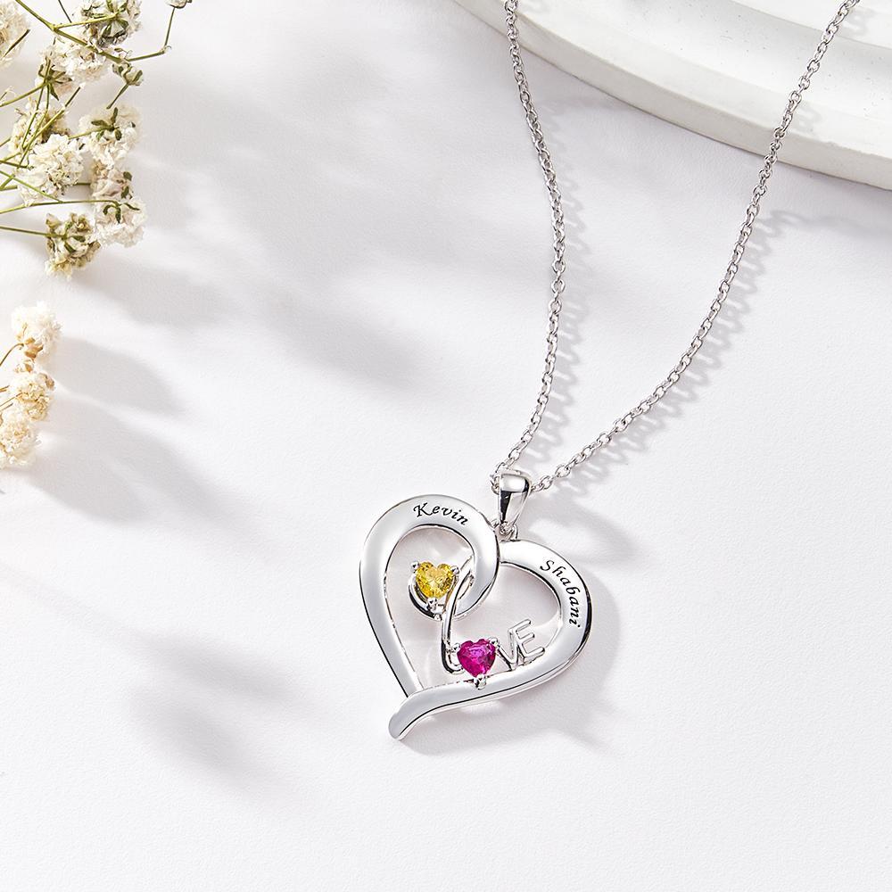Custom Birthstone Winding Heart Necklace Fashion Show Love Pendant For Couples - soufeelau