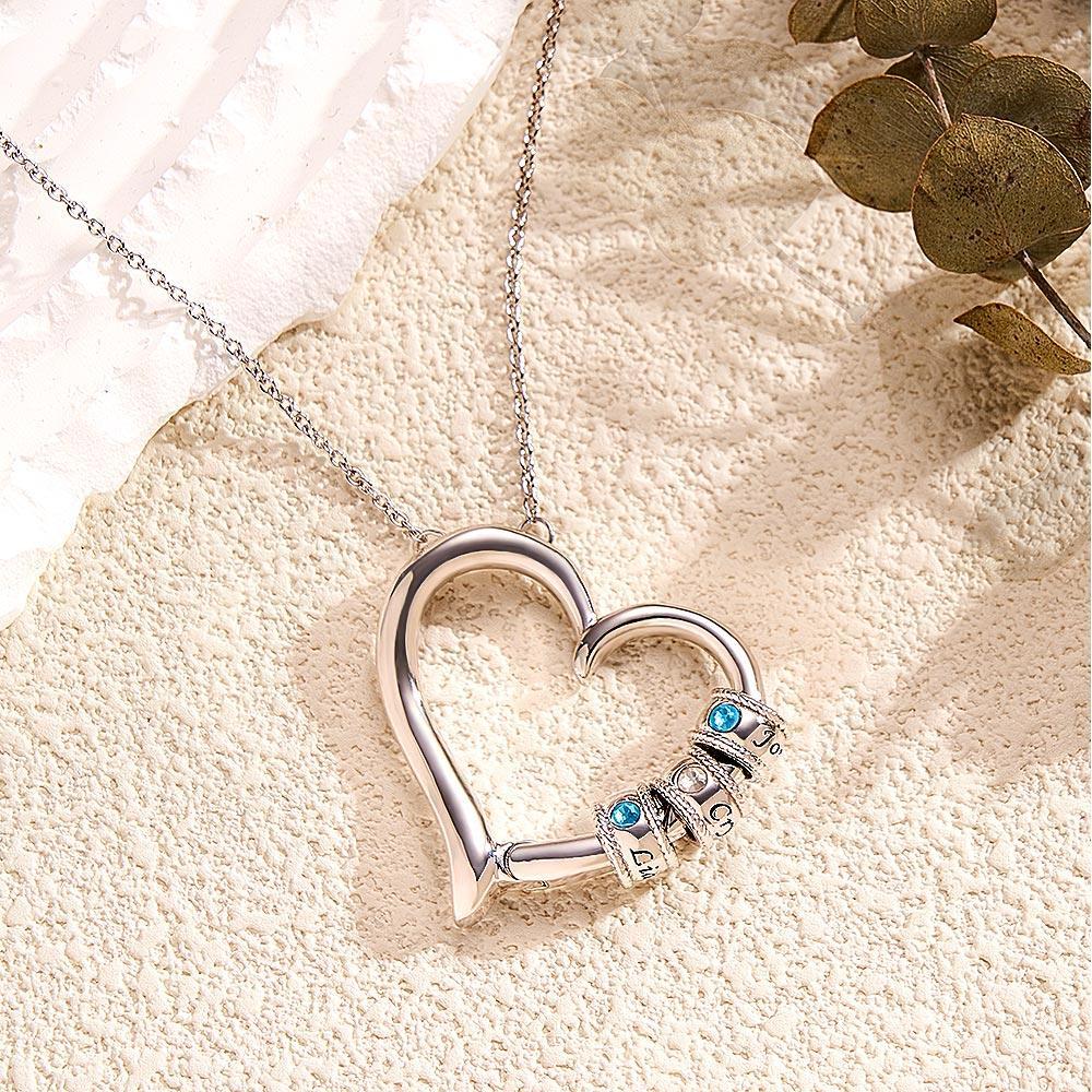 Custom Engraved Heart Necklace With Birthstone Beads Charming Necklace for Mom - soufeelau