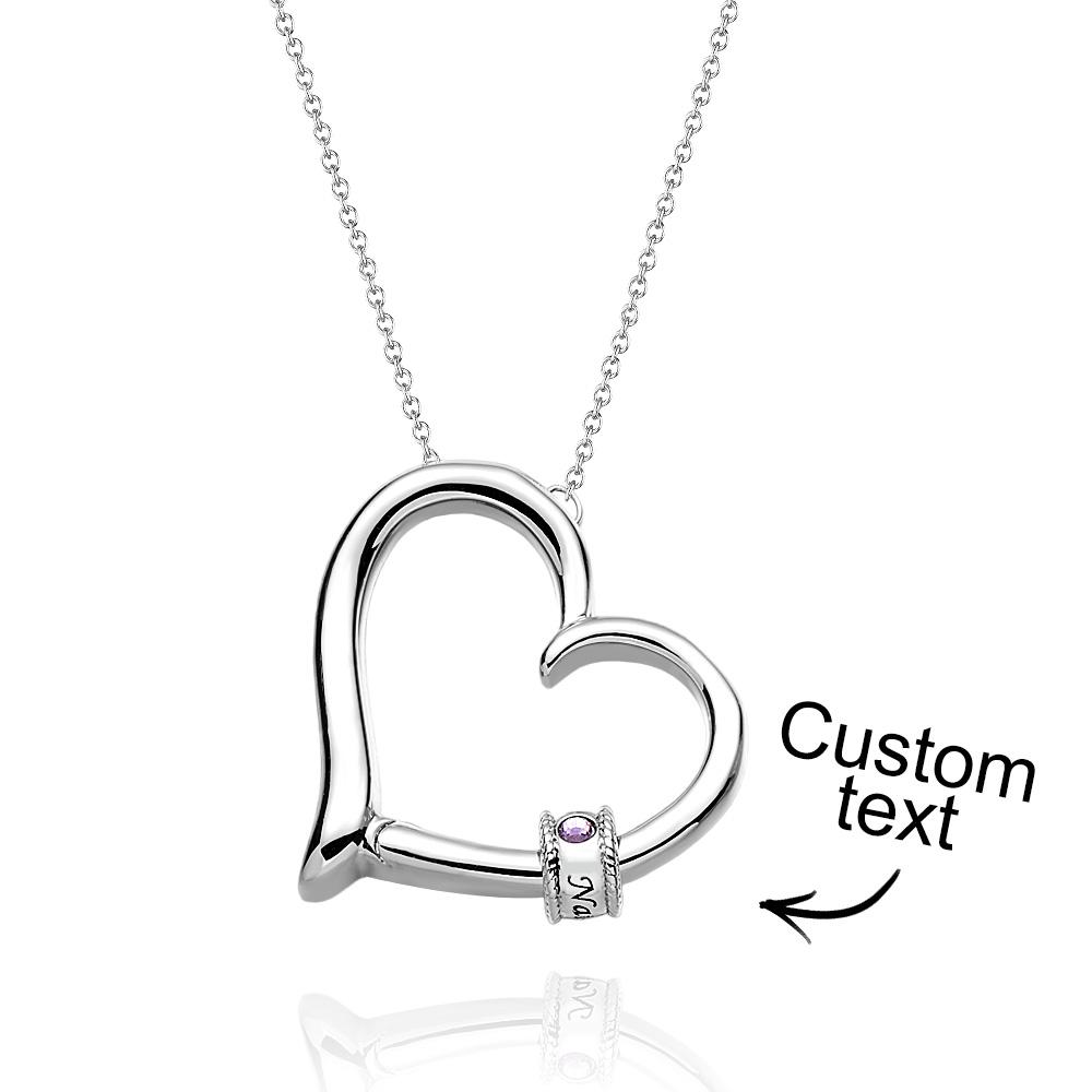 Custom Engraved Heart Necklace With Birthstone Beads Charming Necklace for Mom - soufeelau