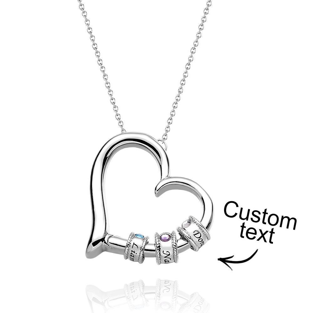 Custom Engraved Heart Necklace With Birthstone Beads Charming Necklace for Mom - soufeelau