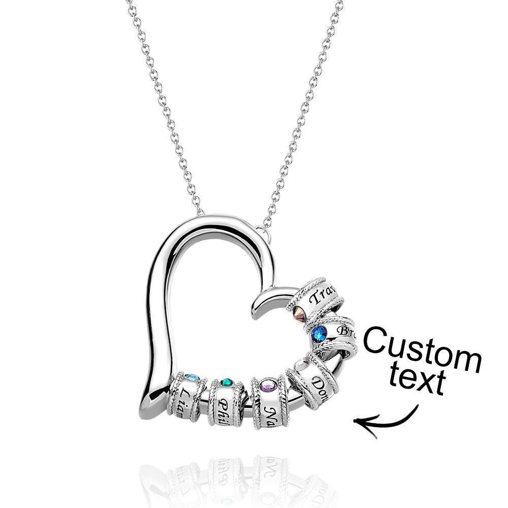 Custom Engraved Heart Necklace With Birthstone Beads Charming Necklace for Mom - soufeelau