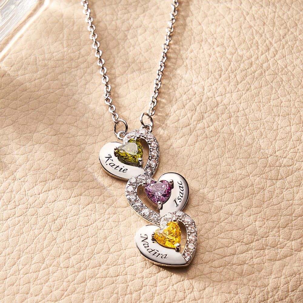 Engravable Birthstone Necklace Charming Heart Zircon Pendant Necklace For Girls - soufeelau
