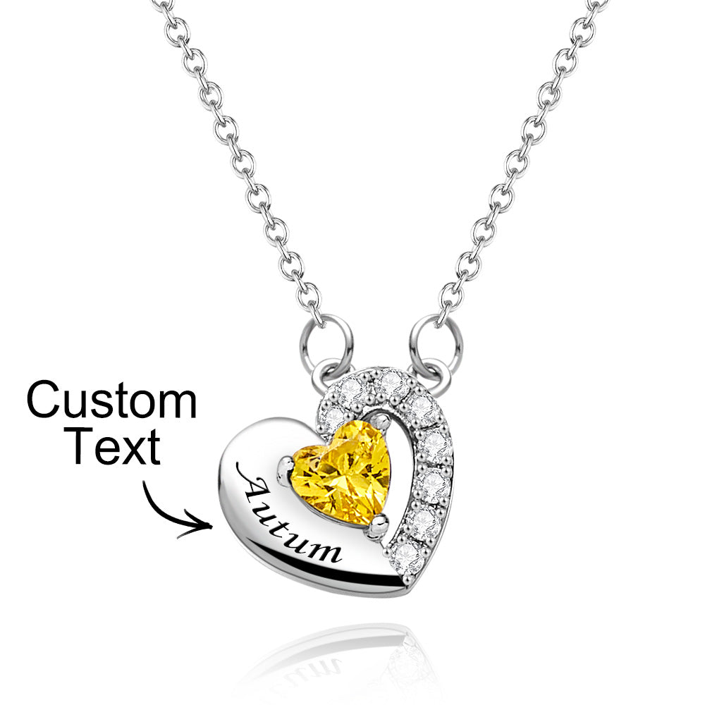 Engravable Birthstone Necklace Charming Heart Zircon Pendant Necklace For Girls - soufeelau