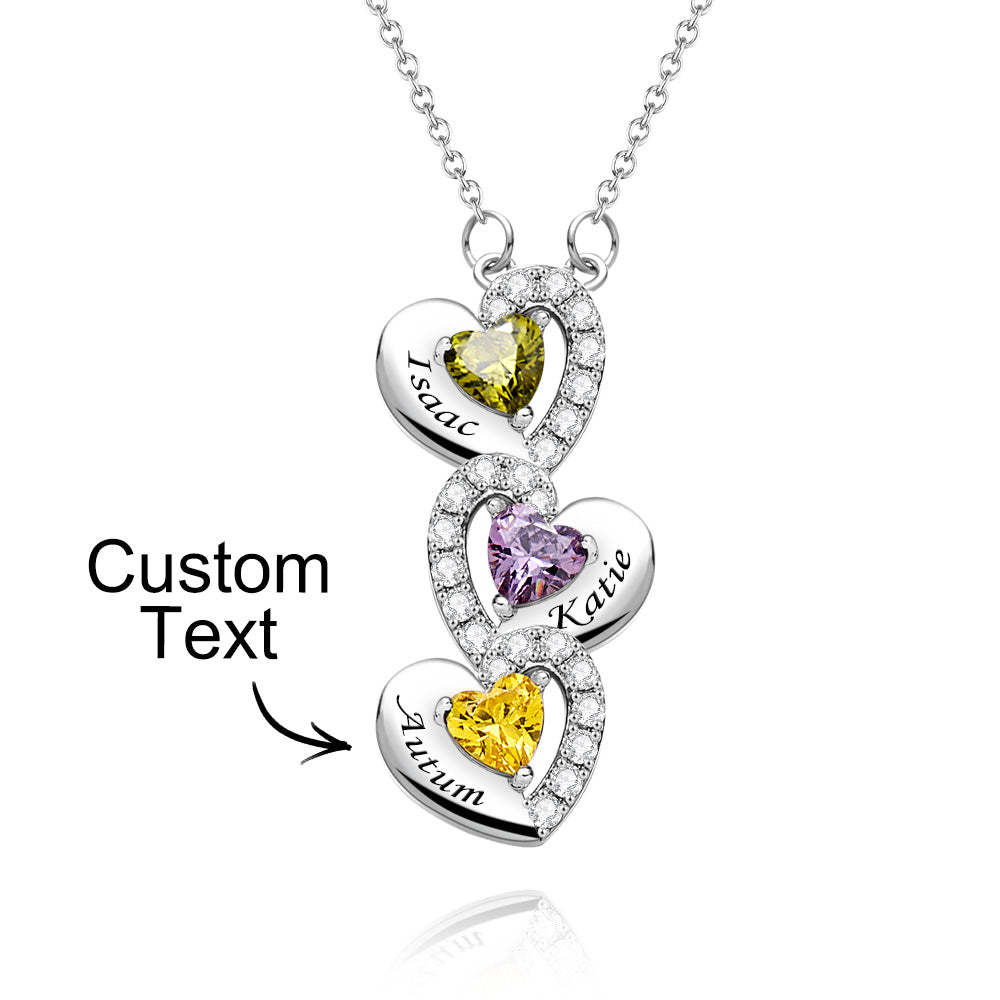 Engravable Birthstone Necklace Charming Heart Zircon Pendant Necklace For Girls - soufeelau