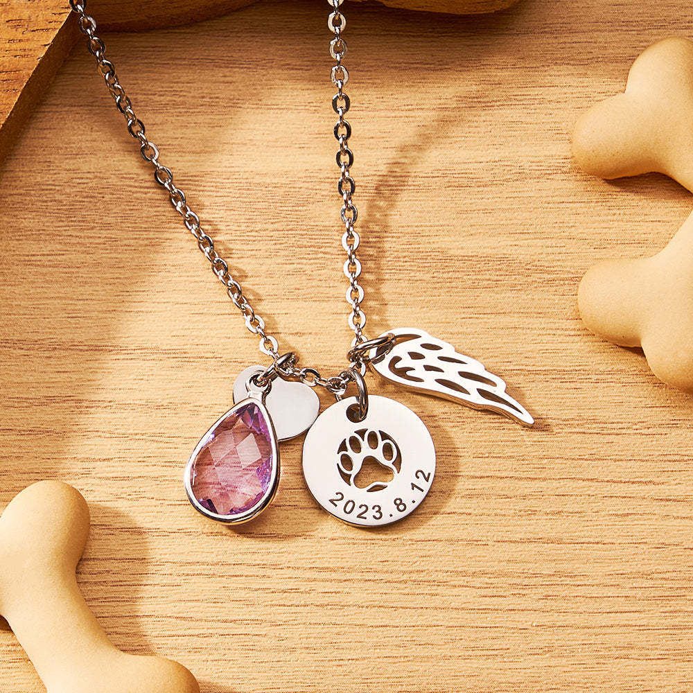 Custom Engraved Birthstone Necklace Memorial Gift for Pet Lover - soufeelau