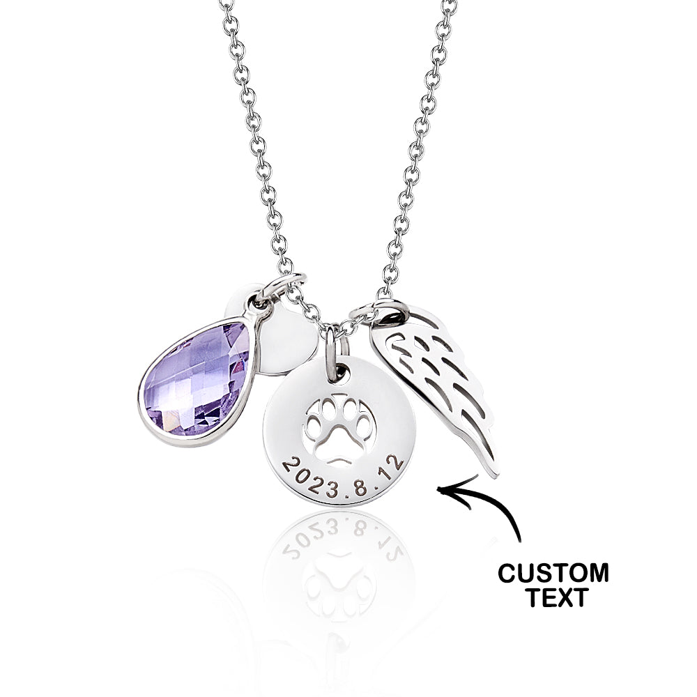 Custom Engraved Birthstone Necklace Memorial Gift for Pet Lover - soufeelau