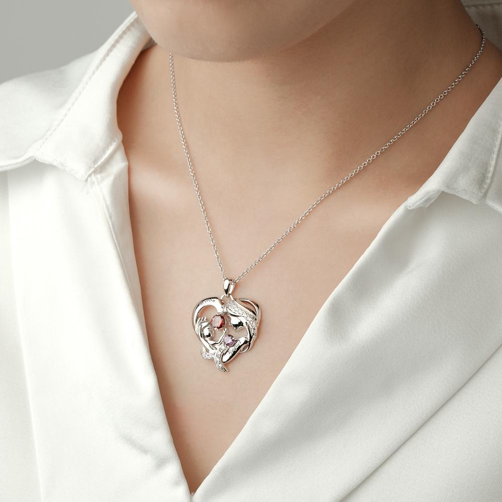 Engravable Mom And Baby Necklace With Birthstone Warm Gifts For Mom - soufeelau