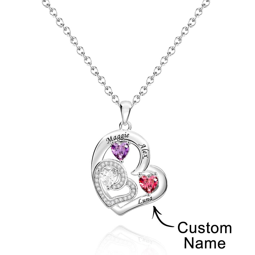 Personalized Heart Birthstone Necklace Charming Engraved Pendant Jewelry Gift For Her - soufeelau