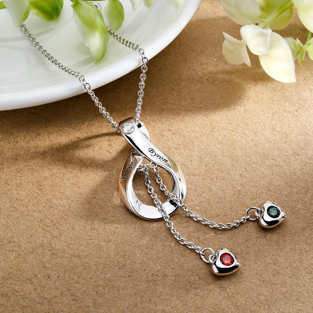 Elegant Engraved Necklace With Heart Birthstone Pendant Jewelry For Her - soufeelau