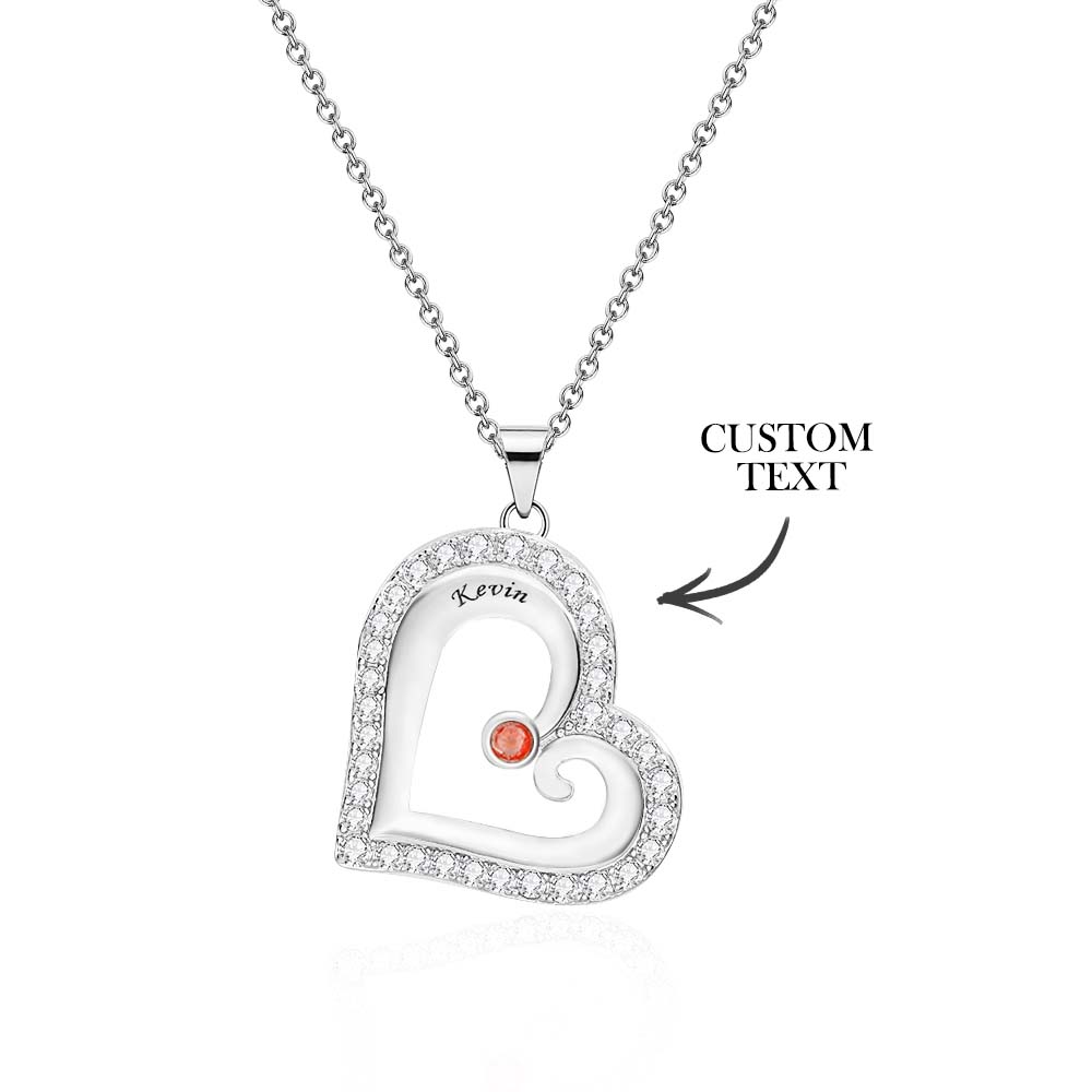 Engravable Heart Hollow Out Necklace WIth Zircon Decor Family Gifts - soufeelau
