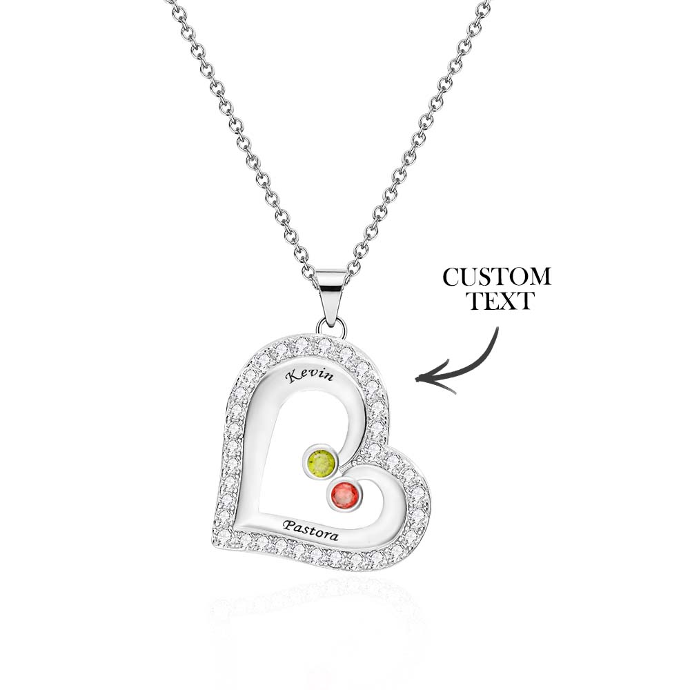 Engravable Heart Hollow Out Necklace WIth Zircon Decor Family Gifts - soufeelau