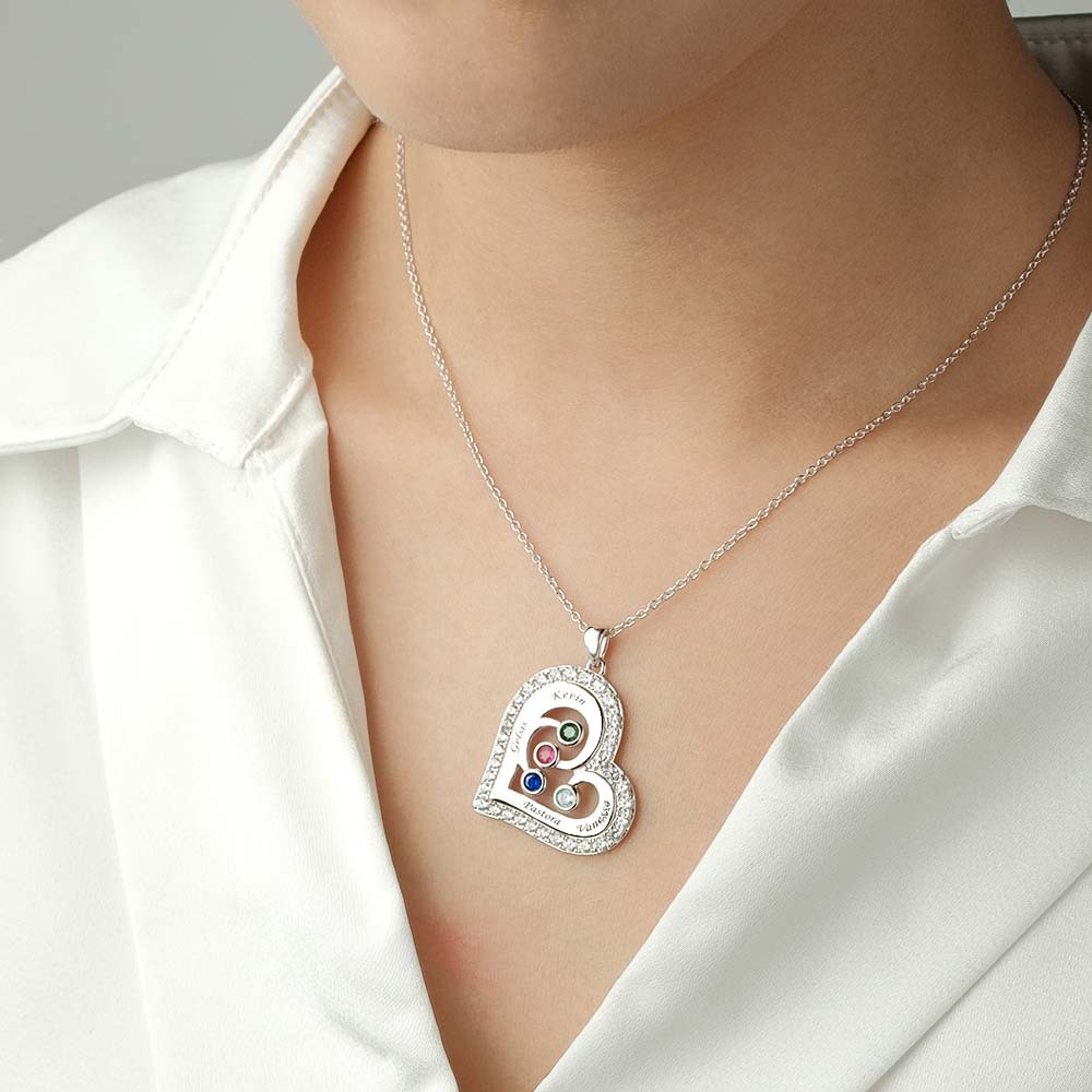 Engravable Heart Hollow Out Necklace WIth Zircon Decor Family Gifts - soufeelau