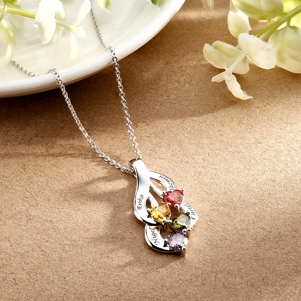 Engravable Vintage Necklace With Heart Birthstone Pendant Necklace For Her - soufeelau