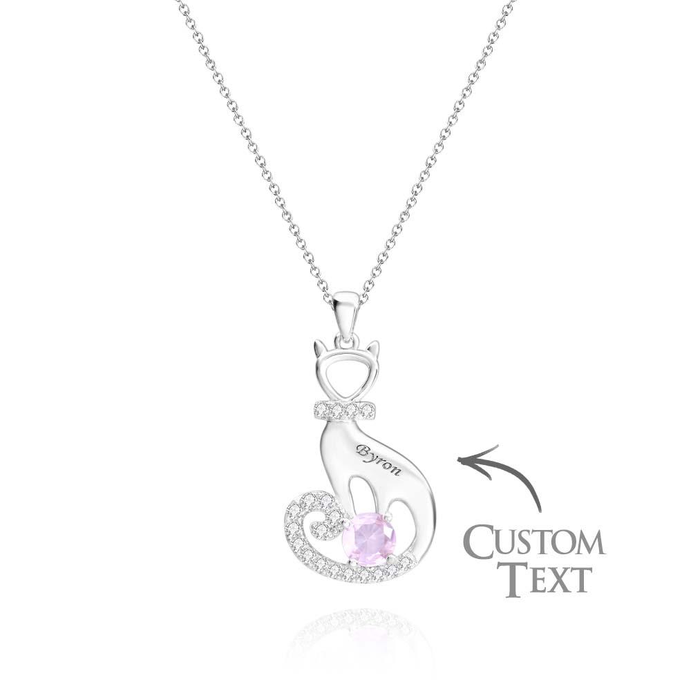 Lovely Cat Birthstone Necklace With Text Unique Zircon Pendant Jewelry Gifts For Women - soufeelau
