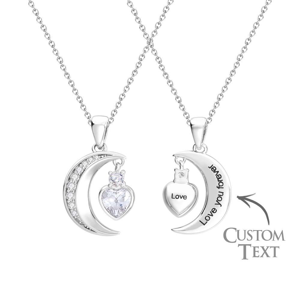 Engravable Zircon Moon Necklace With Heart Birthstone Pendant Jewelry Gifts For Her - soufeelau