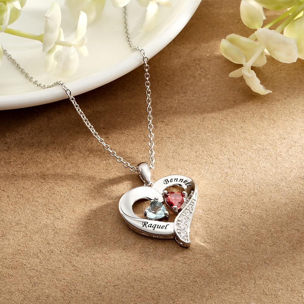Engravable Birthstone Necklace Hollow Out Heart Pendant Jewelry Gifts For Her - soufeelau