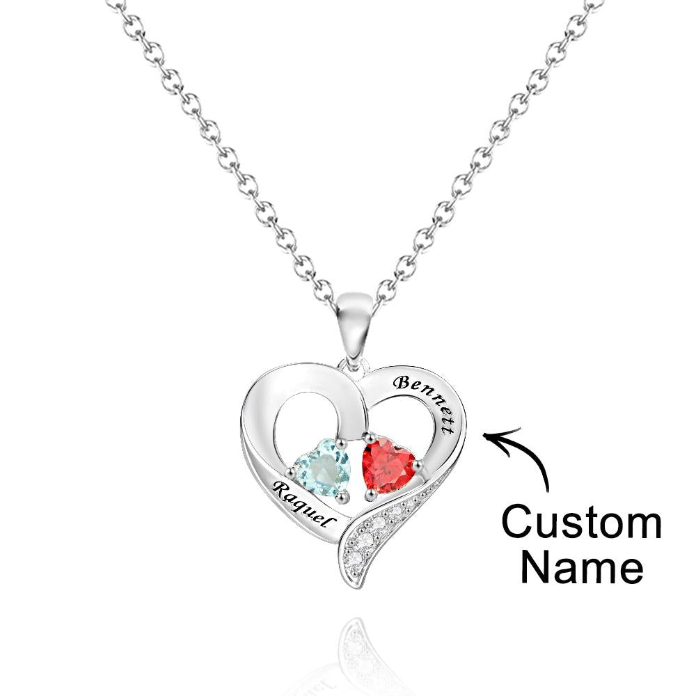 Engravable Birthstone Necklace Hollow Out Heart Pendant Jewelry Gifts For Her - soufeelau