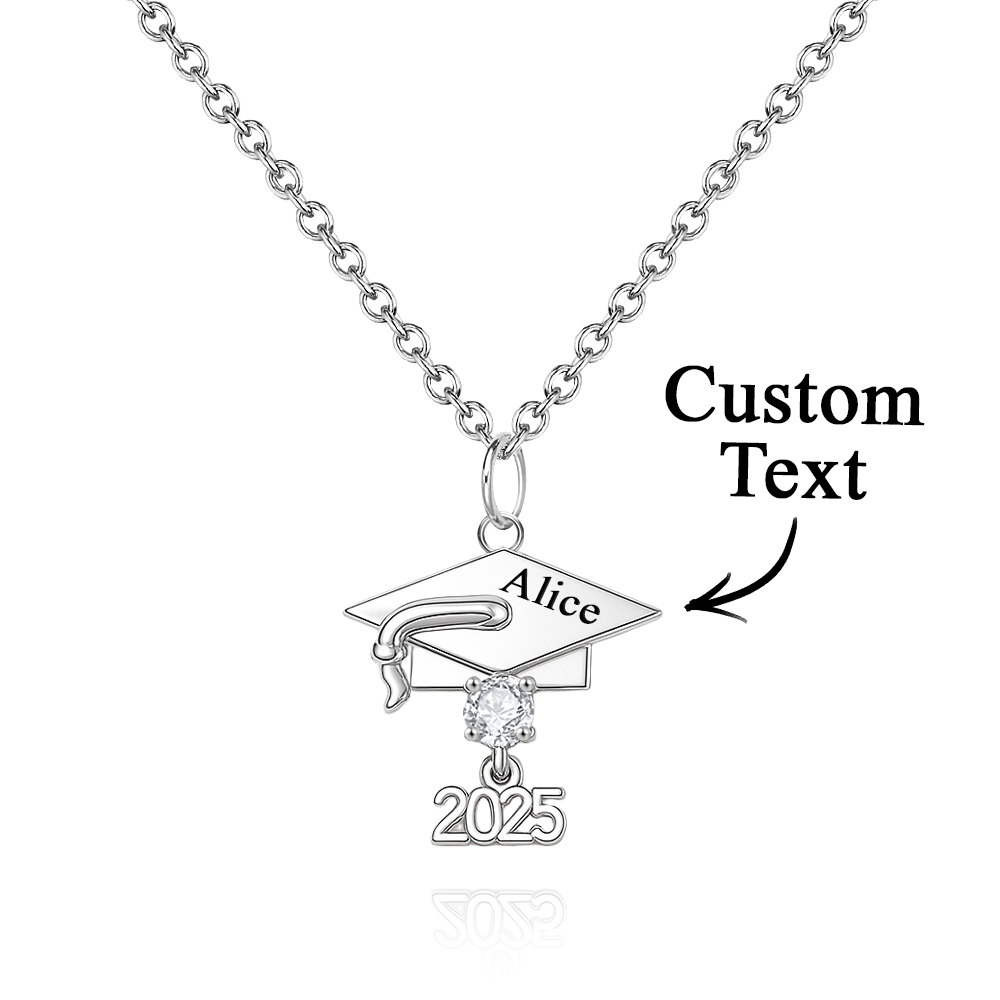 Personalized Graduation Cap Pendant Necklace Custom Birthstone & Name Sterling Silver Necklace Graduation Jewelry Gift for Her/Girlfriend/Daughter - soufeelau