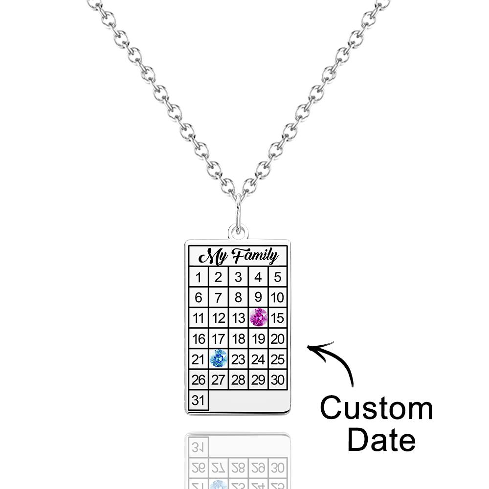 Calendar Necklace with Birthstone Gold Wedding Date Necklace Customized Calendar Gift for Her - soufeelau