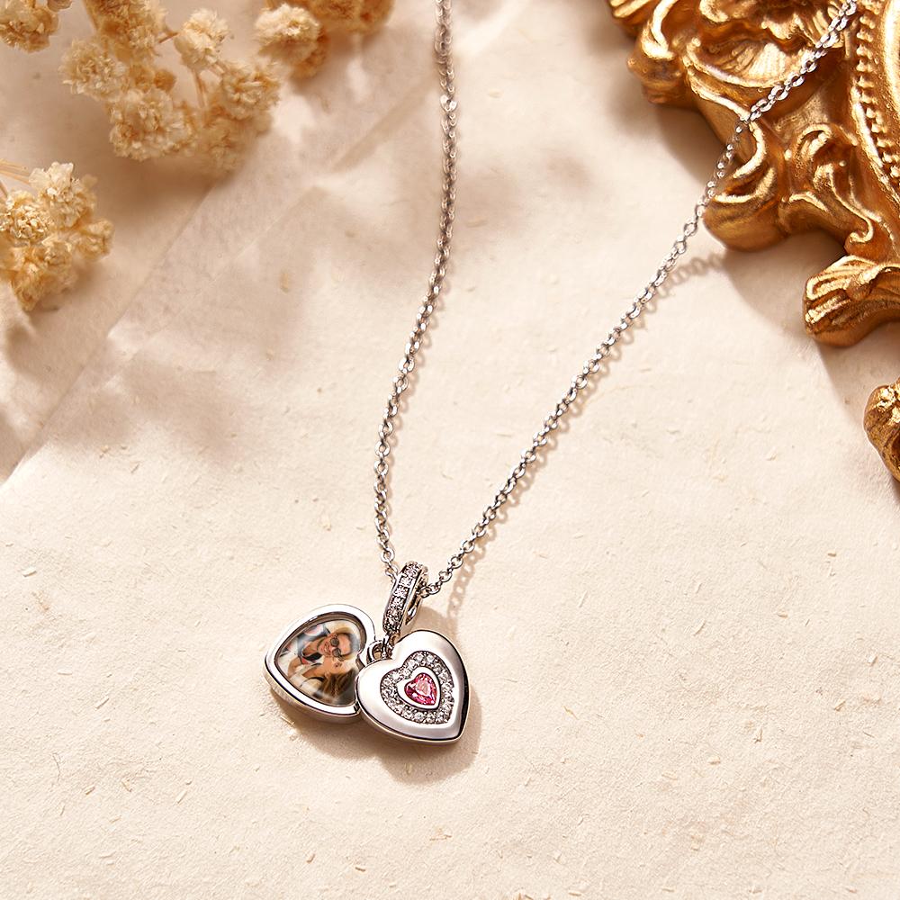 Custom Photo Charm with Necklace Individual Personalized Photo Charm with Heart Birthstone Photo Gift - soufeelau