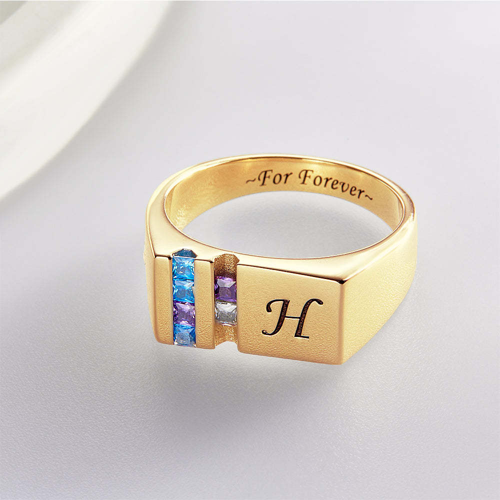 Custom Text Birthstone Ring 18k Gold Plated Personalized Family Ring Gift For Her - soufeelau