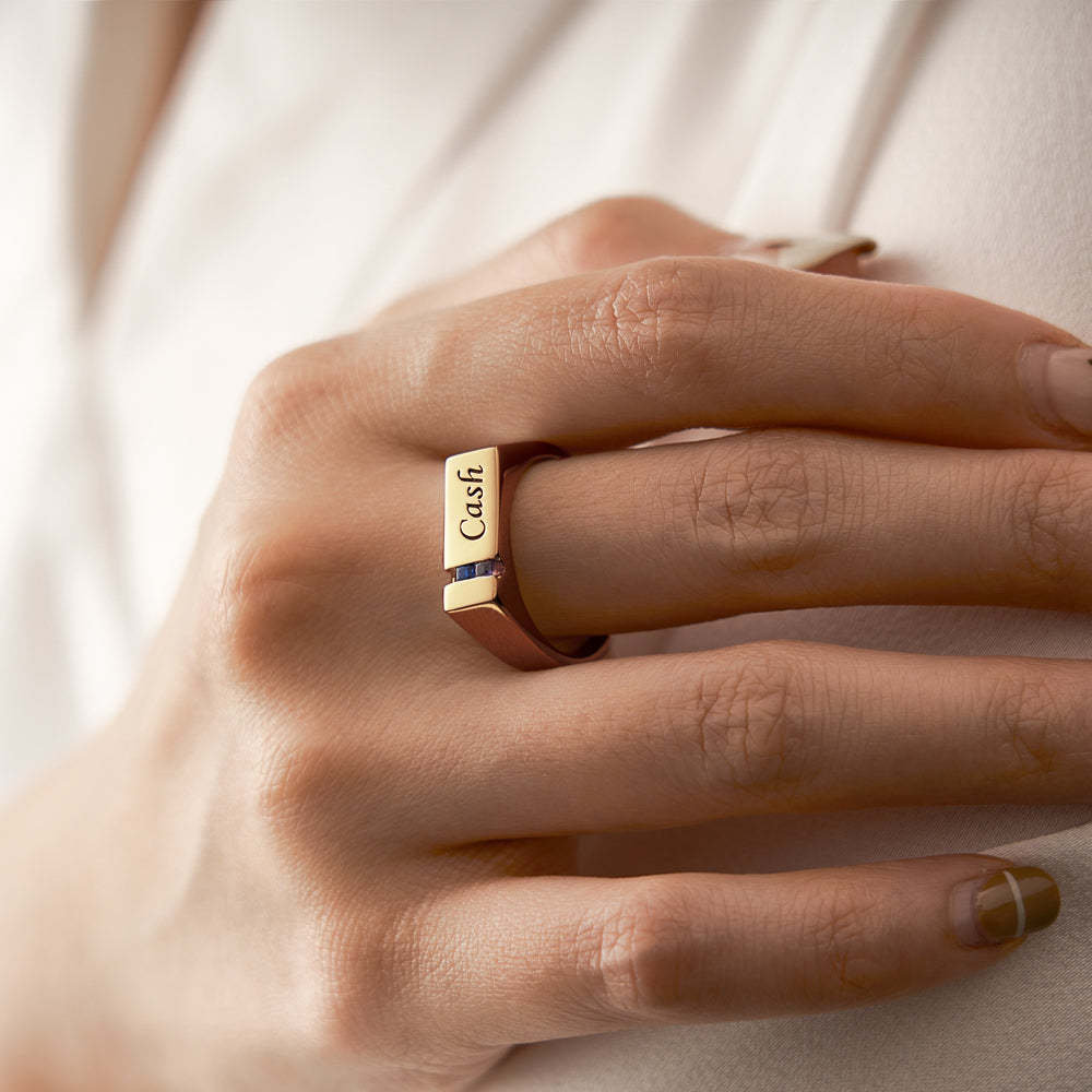 Custom Text Birthstone Ring 18k Gold Plated Personalized Family Ring Gift For Her - soufeelau